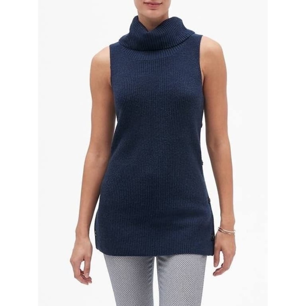 Banana Republic Factory Cowl Neck Sleeveless Tunic Sweater Black NEW! - Picture 8 of 8